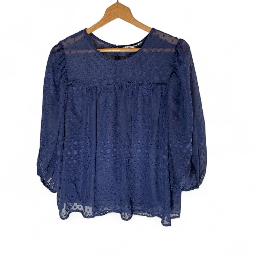 H5- Elegant Blue Sheer Women's XL Top Blouse